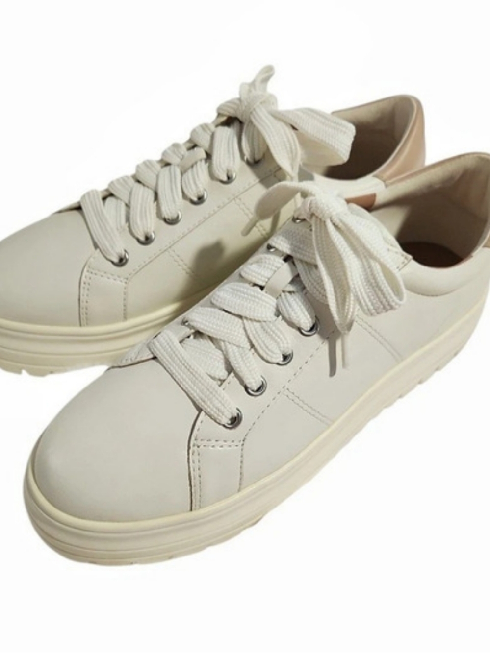 Platform Leather Sneakers in Cream & Pink Like New